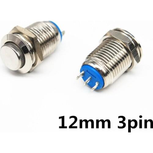10pcs 12mm Metal Push Button Switch Self-locking Latching/Momentary Reset Waterproof High/Flat Round 3 pins Nickel plated brass