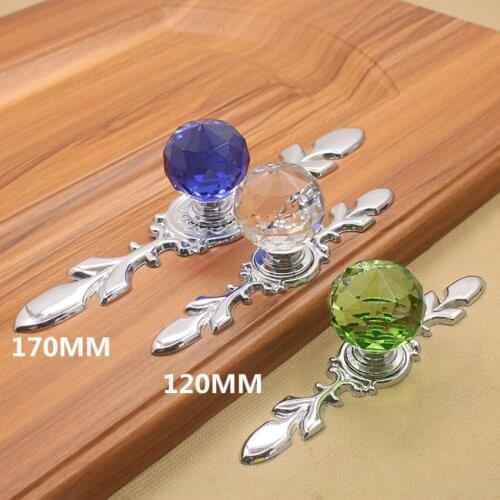 Fashion color glass crystal drawer shoe cabinet knob pull transparent blue green yellow crystal kitchen cabinet door handle