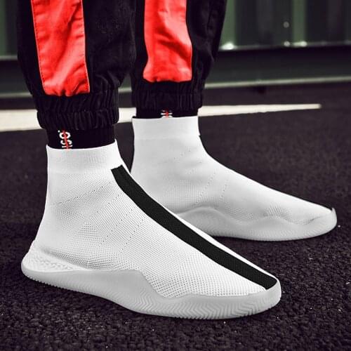 Shoes mens trendy shoes new fashion casual shoes personality flying line black and white set of feet high-top socks shoes sport