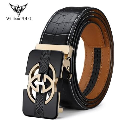 WILLIAMPOLOs new mens belts automatically buckle pure cowhide crocodile pattern youth trend leisure business belts