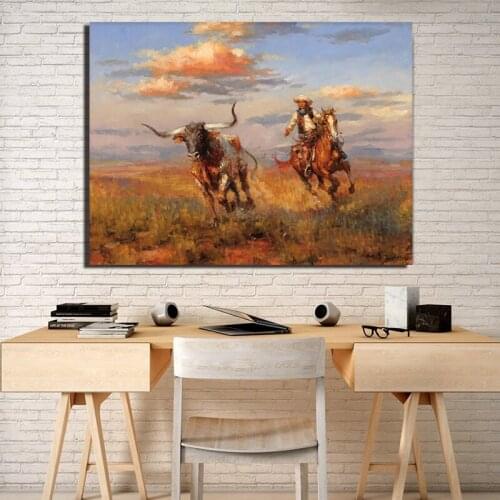 Wild Horses Western Cowboy Canvas Posters Prints Wall Art Modern Oil Painting Decorative Picture For Living Room Decoration