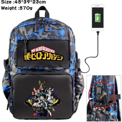 Anime My Hero Academia Nylon USB Backpack Student Casual Schoolbag Cartoon Teenger Travel Laptop Bag Zipper Bookbag Knapsack
