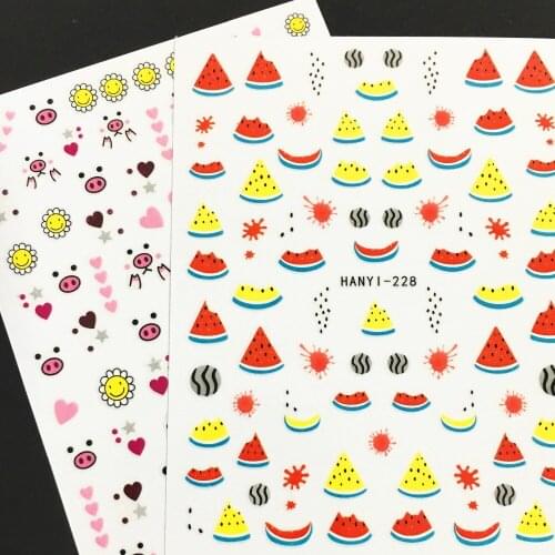 Newest HANYI-229 3d nail sticker decals template back glue DIY decorations for nail art design