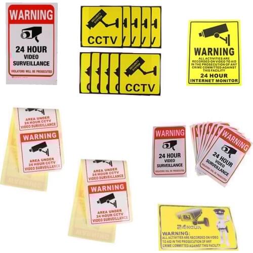 New 1/2/4/5/8/10Pcs Wall Sticker 24H Video Camera System Warning Sign Wall Decal Surveillance Monitor Decal Public Area Security
