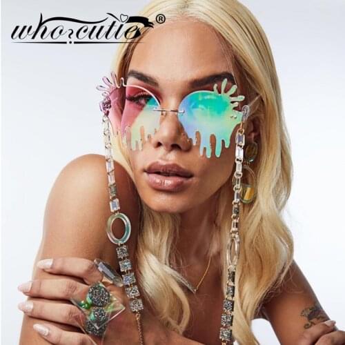 Vintage Fashion Melting Dripping Sunglasses Women 2020 Brand Design Rimless Frame Mirror Pink Flame Tears Sun Glasses Shades