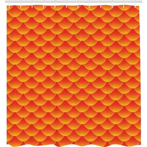 Orange Shower Curtain Abstract Fish Scales Print for Bathroom shower curtain durable fabric accessories creative with 12 hooks