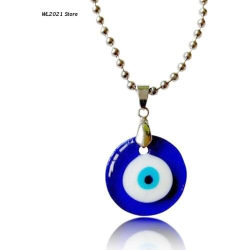 G5GC Round Drop Shape Evil Eye Pendant Necklace Alloy/Leather Rope Chain Turkish Protect Lucky Necklace for Women Men Gifts