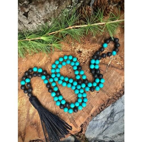 8MM Turquoises mala necklace 108 Mala beads 8MM Lava stone necklace Hand Knotted Necklaces Tassel Necklaces Prayer Bracelet Yoga
