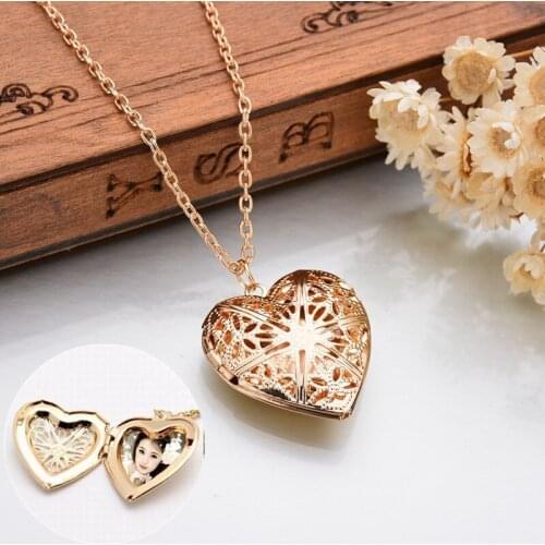 Hollowed Openable Love Heart Photo Frame Pendant Necklace Women Girls Fashion Gold Silver Color Necklace Couple Anniversary Gift