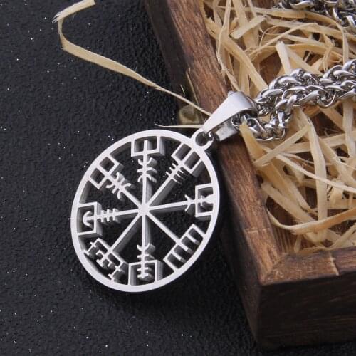 Stainless steel Viking vegvísir necklace as men gift with wooden box never fade