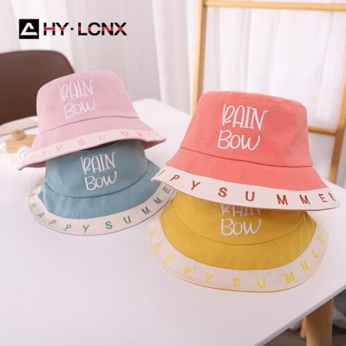 Spring Autumn Boys Girls Cute Letter Embroidery Cotton Sun Fisherman Hat Children Outdoor Sports Travel Bucket Hat