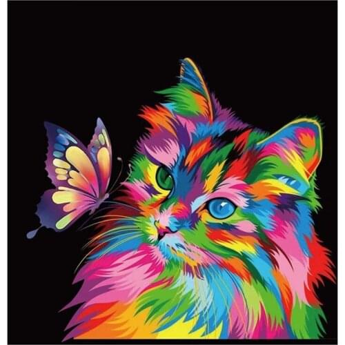 PDMDOG Diamond Painting Cat and butterfly Full Square Round Cross Stitch Sale Diamond Embroidery Animal Mosaic Snow Handicraft