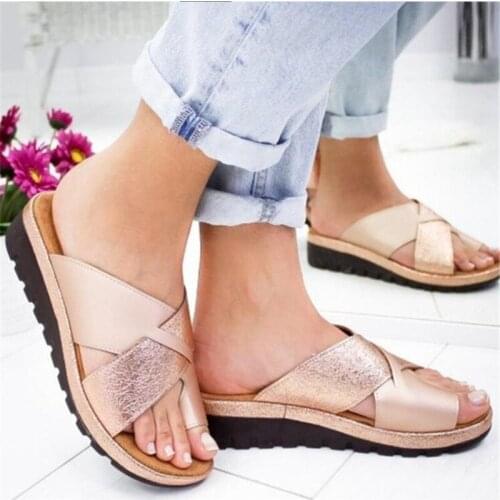 Women Artificial PU Shoes Slippers Orthopedic Bunion Corrector Comfy Platform Wedge Ladies Casual Big Toe Correction Sandal