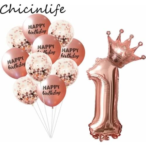 12Pcs Happy Birthday Number Crown Foil Balloons Kids 1 2 3 4 Year Old Anniversary Decor Baby Shower 1st Birthday Party Supplies