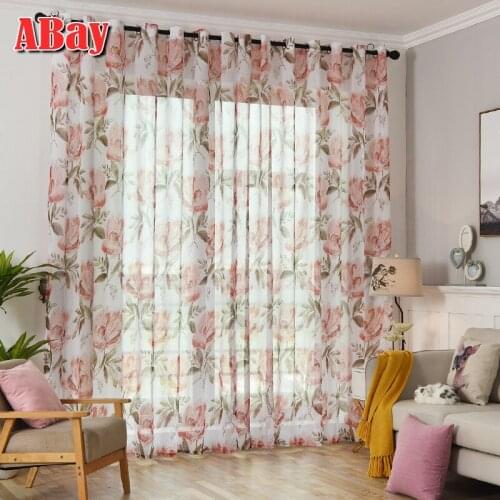 Printed Floral Living Room Tulle Curtain for Bedroom Transparent Sheer Curtains for Kitchen Louver Window Drapes Decoration