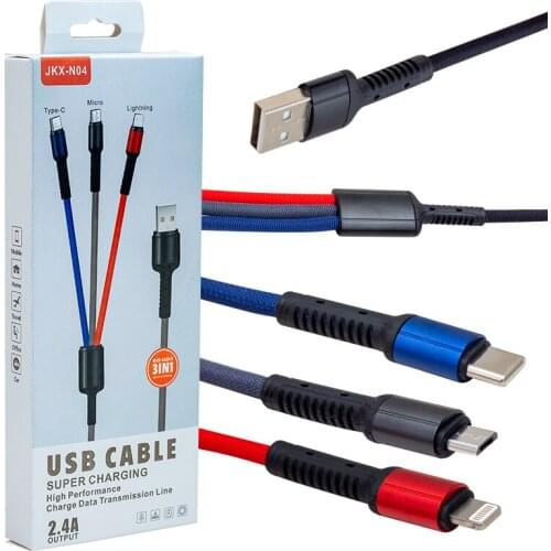 POWERMASTER JKX-44 USB TO MICRO USB TYPE-C LIGHTNING PCS SET 2.4 AMP CHARGER CABLE