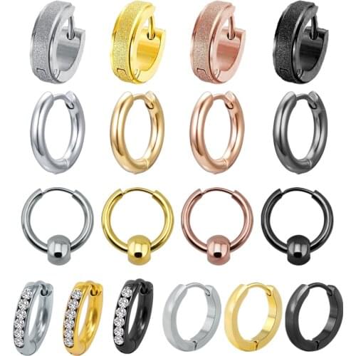 ZS Small Hoop Earrings Circle Stainless steel Jewelry for Women Rose Gold Hoops Zirconia Loop Round Earrings Hip Hop Jewelry