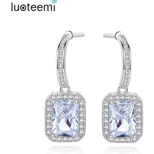 LUOTEEMI Chic Square Drop Earrings for Women Wedding Engagement Fashion Jewelry Dangle Boucle D'Oreille Femme Birthday Gifts