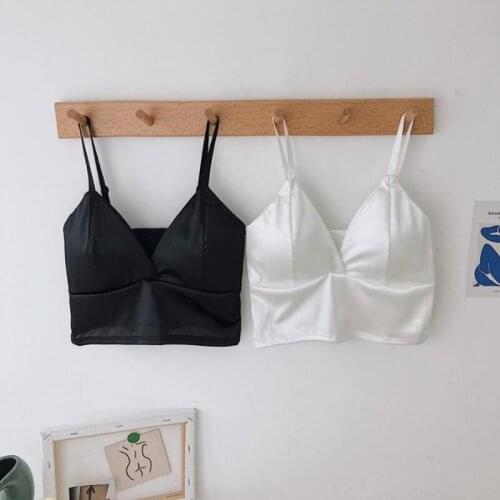 Women Wireless Bralette Crochet Top Female Spaghetti Strap Cami Tank Cropped With Chest Padded Camisole