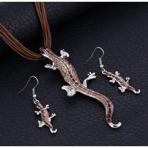 Drop Shipping Women Fashion Jewelry Set Filled Leather Geometry lizard Statement Jewelry Set Factory Wholesale Price