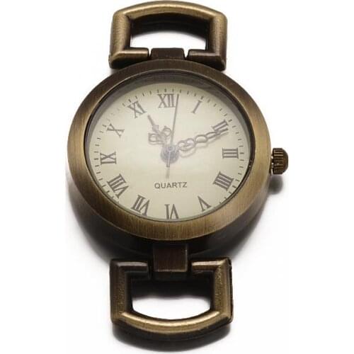 10pcs Simple Alloy Watch Face Flat Round Watch Head Vintage Watch Components, Antique Bronze, about 27x29x9mm, Hole: 10x5mm