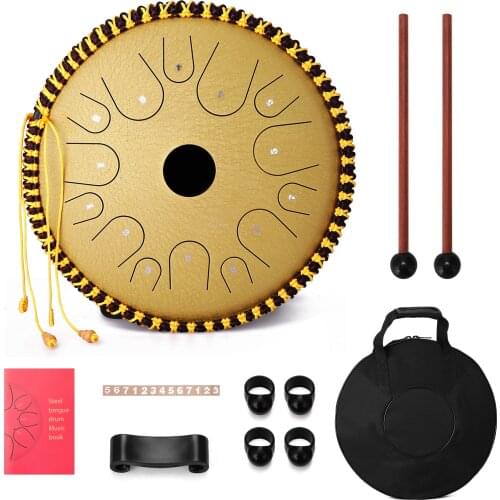 14 inch 14-Tone Carbon Steel Tongue Drum Hand Pan Drums with Drumsticks Percussion Drum Musical Instruments