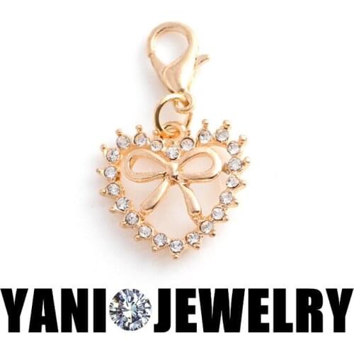 20pcs/lot Free Shipping Crystal Heart Bowknot Charms With Lobster Clasp For Foating Locket Charms
