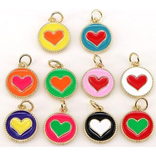 20Pcs New design colorful enamel heart love round charms, for bracelet necklace jewelry diy accessories