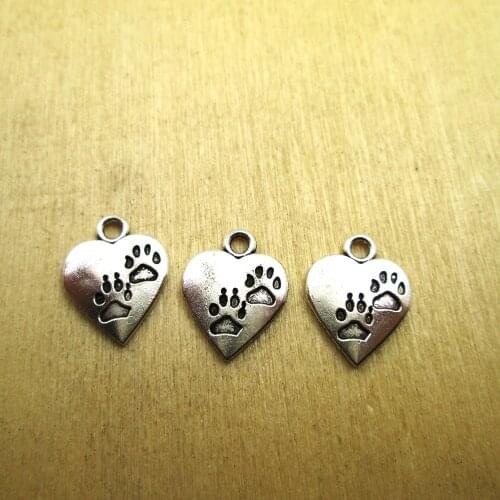 25pcs--17x14mm Paws Heart Charms silver tone Dog Lovers DIY necklace/ bracelets charms antique silver tone