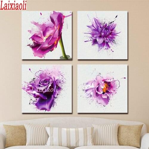 4Pcs/set New Purple Flower 3D picture of rhinestones mosaic full embroidery paint with diamonds painting sale mosaic home decor