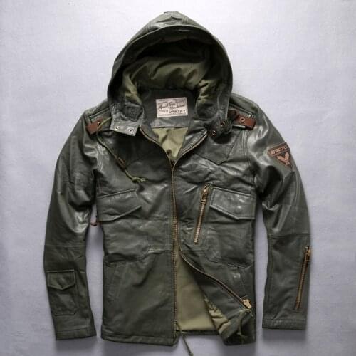 AVIREXFLY 2020 Long hooded leather jacket men flight jacket brown Genuine cowskin Slim Fit Casual Russian Leather Coats M-XXXL