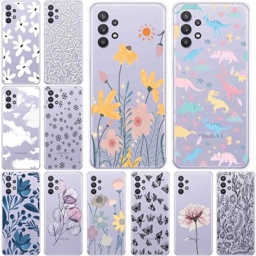 Phone Cases For Samsung A32 Floral Silicon Cover For Samsung Galaxy A72 A52 A32 A12 M12 4G 5G Fundas Coque Soft Capas Flower TPU