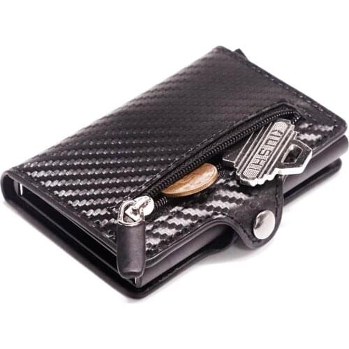 Casekey Credit Card Holder Carbon Fiber Card Holder Aluminum Slim Mini Short RFID Blocking Card Wallet with Coin Pocket Purse