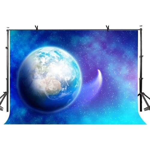 150x220cm Starry Sky Backdrop Beautiful Blue Earth and Starry Photographic Background for Camera Photo Props
