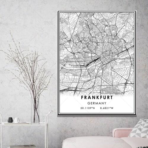 Map print poster canvas poster canvasWorld FRANKFURTMap Black White MapPoster Picture Art