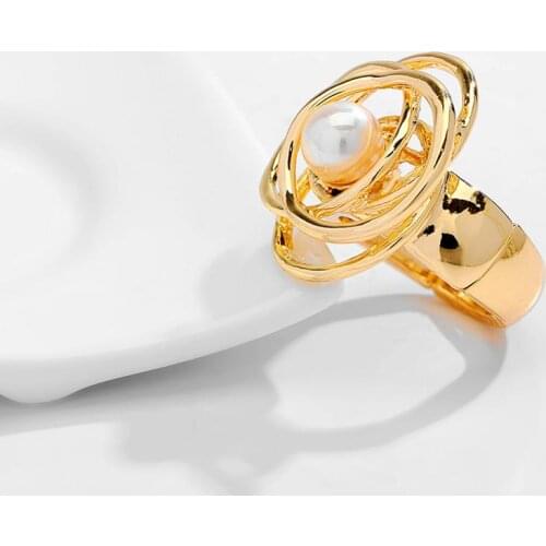 SophiaXuan Trendy Green Pearl Ring Gold/silver Color Geometric Rings Office Party Accessories Fashion Jewelry 2020 New for Women