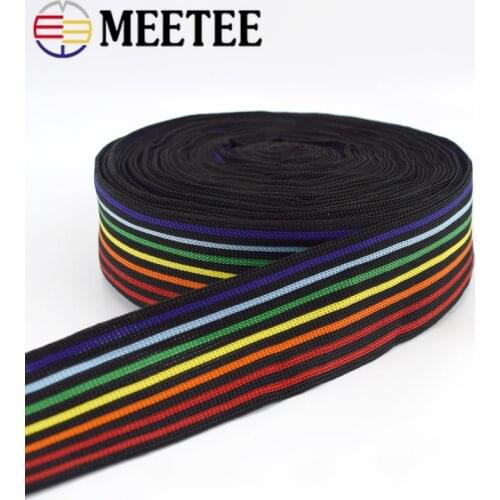 Meetee 10M 4cm Colorful Stripes Webbing Polyester Knit Band Lace Trims DIY Sportswear Sewing Decoration Accessories RD035