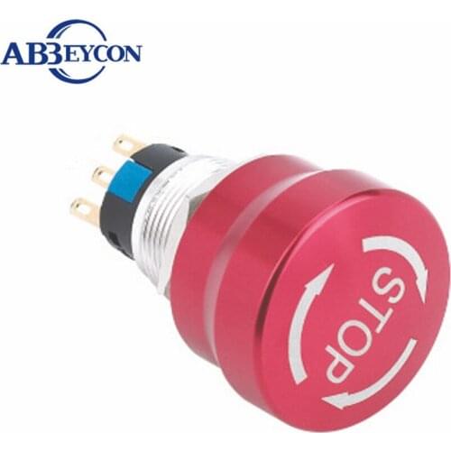 5pcs/Lot 19mm mushroom head metal waterproof IP67 emergency stop button switch with STOP logo