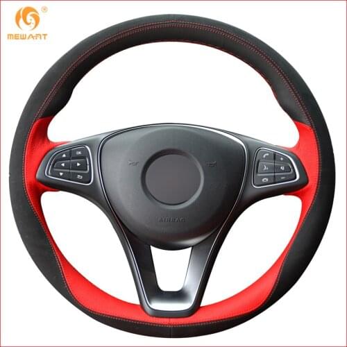 MEWANT Red Black Leather Black Suede Car Steering Wheel Cover for Mercedes Benz C180 C200 C260 C300 B200 Interior Accessories