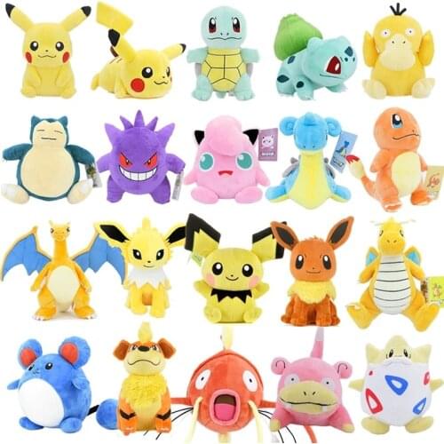 Cute Anime Charmander Pikachued plush toy pokemoned Squirtle Bulbasaur Jigglypuff Lapras Eevee Peluche Christmas gift for kids