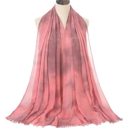 Fashion Fringe Long Shawl Scarves Tie Dyed Cotton Muslim Hijabs Head Wrap Black Women Soft Turban For ALL Seasons 190X80CM