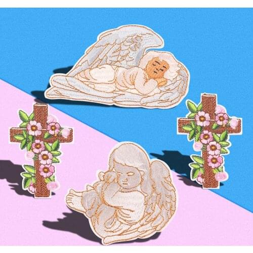 Cartoon angel baby Patches Stickers For Clothing DIY Flower Cross Embroidery Embroidery Clothing Accessories Biker Patches