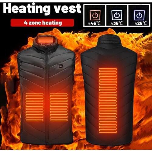 4 Areas Heated Vest Jacket USB Men Winter Electrical Heated Jacket Outdoor Fishing Hunting Waistcoat Hiking Vest