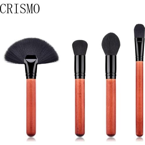 CRISMO 4Pcs Red Wooden Makeup Brushes Set Blush Foundation Powder Blending Fan Brush Cosmetic Make Up Brush pinceis de maquiagem