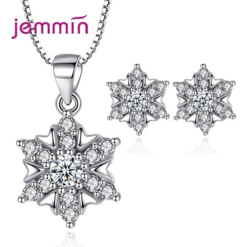 New Arrival 925 Sterling Silver Bridal Jewelry Set For Women Wedding Pendant Necklace Stud Earrings Trendy Star Shape CZ Crystal