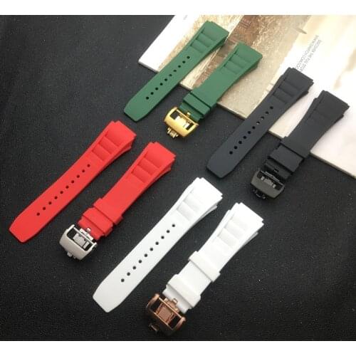 New Soft Nature 25mm men Silicone Rubber Watchband For Richard Watch Mille Strap watch band Bracelet butterfly buckle spring bar