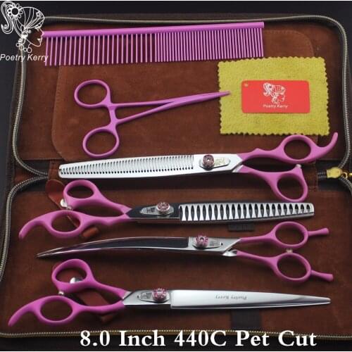 8 inch Poetry Kerry 440C "Professional pet grooming kit, direct and thinning scissors and curved pieces 4 pieces. F2P-80 pet cut