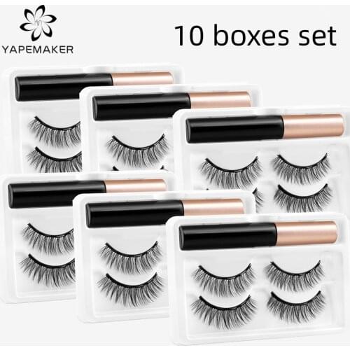 Wholesale 10 Boxes 3D Magnetic Eyelashes Natural False Eyelashes Magnetic Eyeliner Set Waterproof Long Lasting Makeup Extension