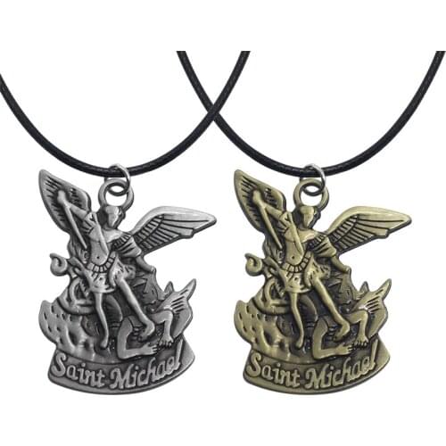 Western Paradise Grand Angel Saint Michael Vintage Alloy Pendant Choker Necklaces Warrior Patron Saint Pray For US Necklace Gift