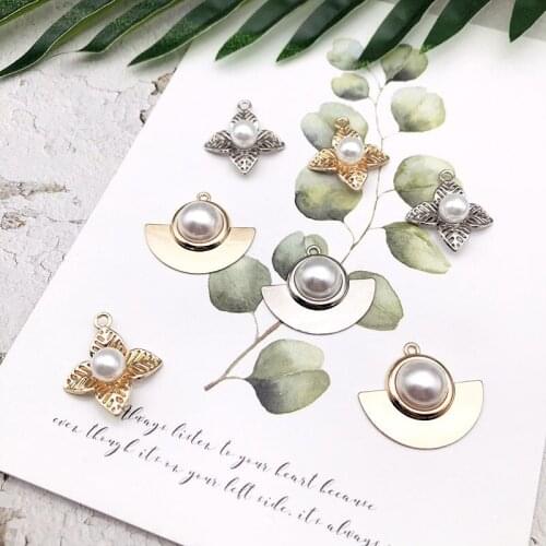 10pcs/lot Pearl Semi-circular Leaf Pendant Charms Earring Making Fit DIY Metal Pendant Handmade Jewelry Necklace Bracelet YZ225